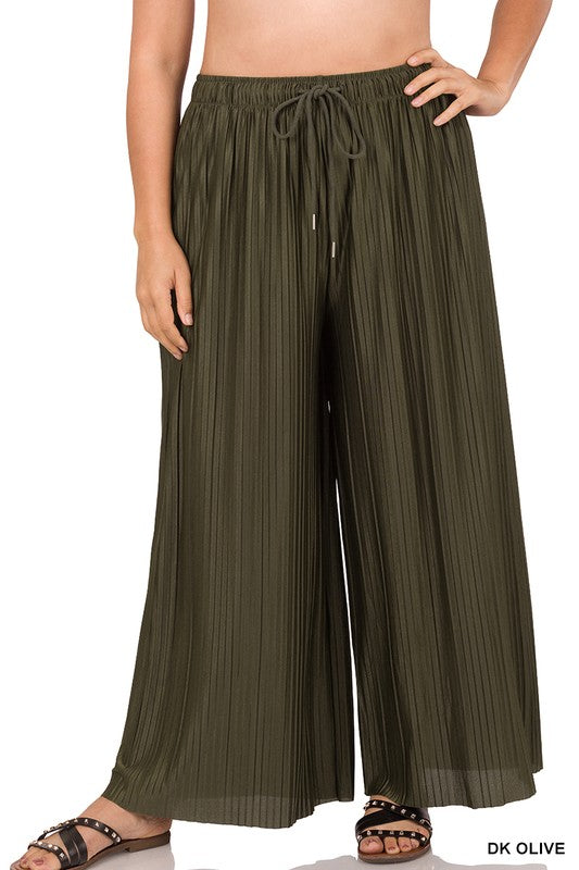 PLUS WOVEN PLEATED WIDE LEG PANTS WITH LINING