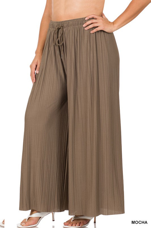 PLUS WOVEN PLEATED WIDE LEG PANTS WITH LINING