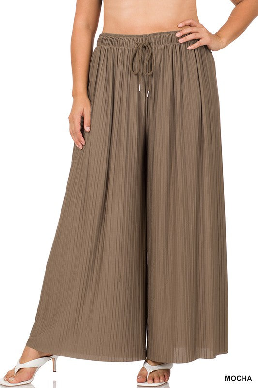 PLUS WOVEN PLEATED WIDE LEG PANTS WITH LINING