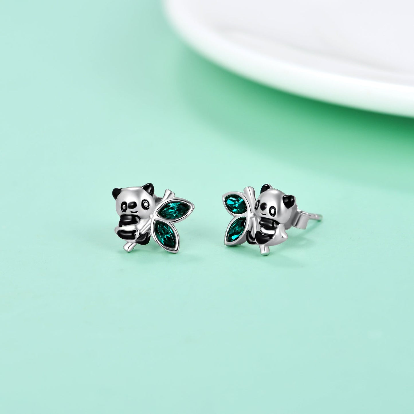 Sterling Silver Panda Stud Earrings for Women