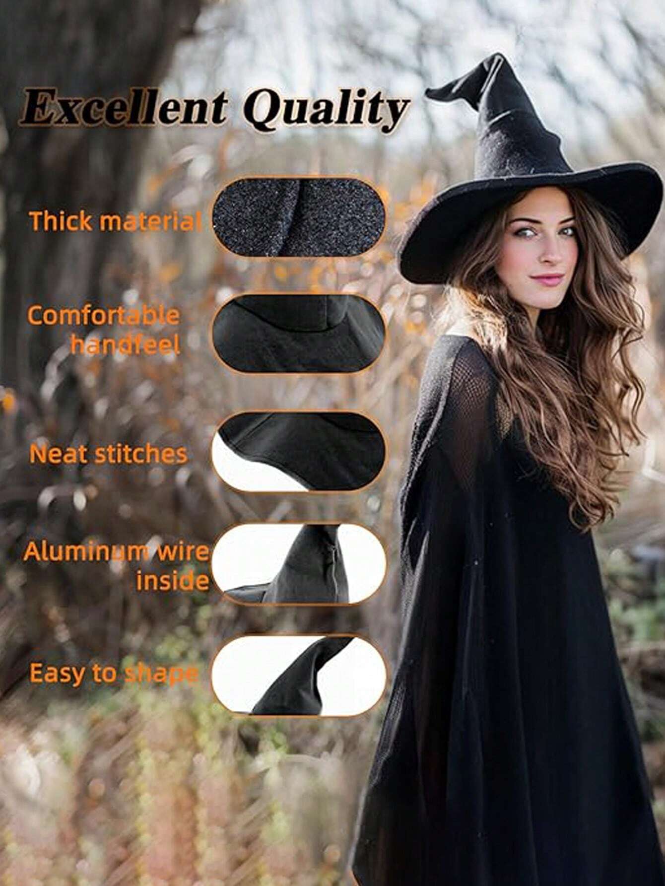 5PCS Large Witch Hat – Halloween Costume Accessory for Adults & Teens (38cm Height x 37cm Width)