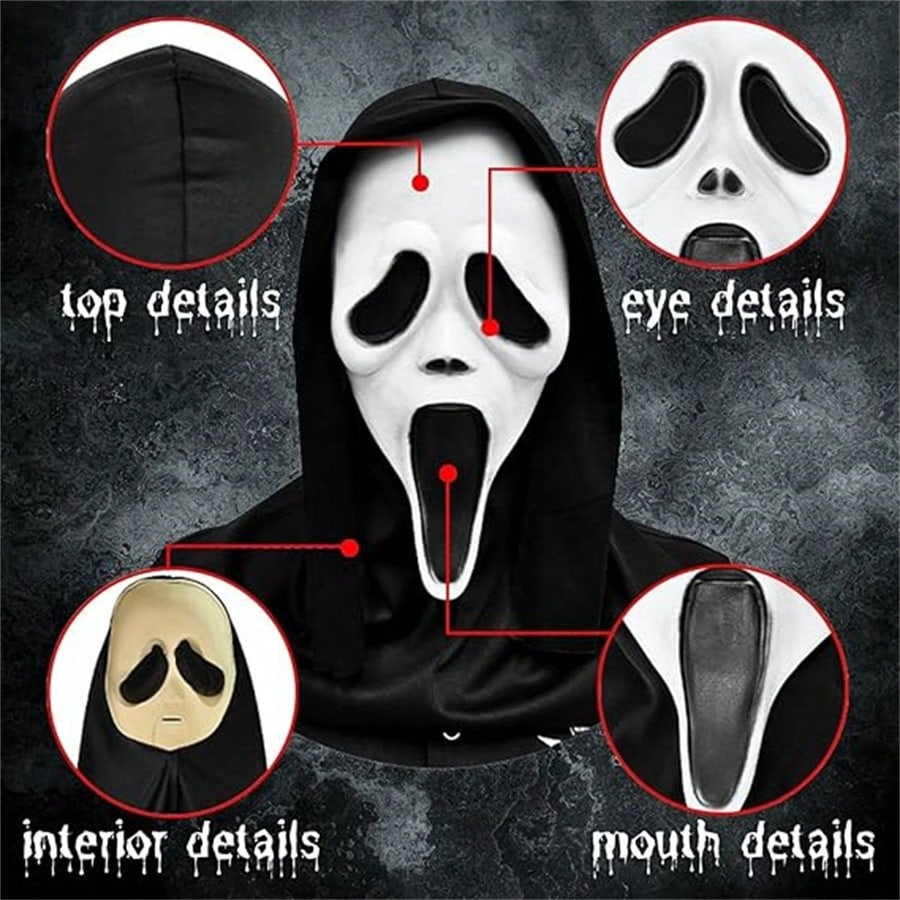Ghost Face Scream Movie Horror Mask Halloween Killer Cosplay Adult Costume Props