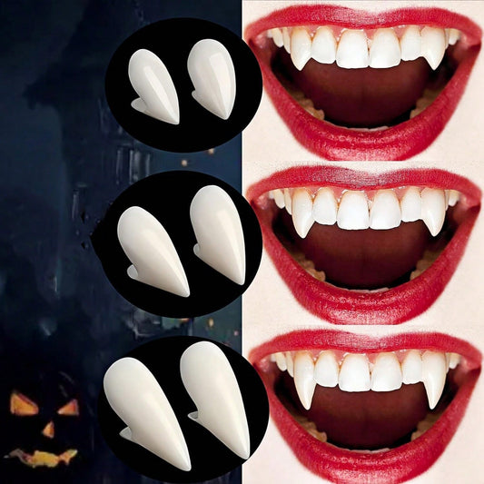 Vampire Teeth Fangs for Halloween – Realistic Reusable Vampire Fangs for Men & Women | Cosplay Costume Fake Teeth | Halloween Party Makeup Accessory