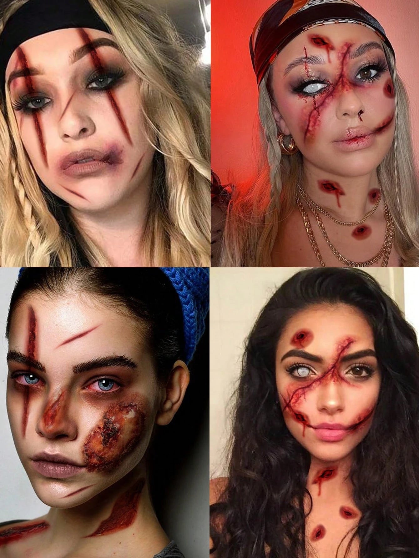 3 Horrible, Realistic, Fake Bloody Palm Wound Suture Scars Waterproof Temporary Tattoo Stickers