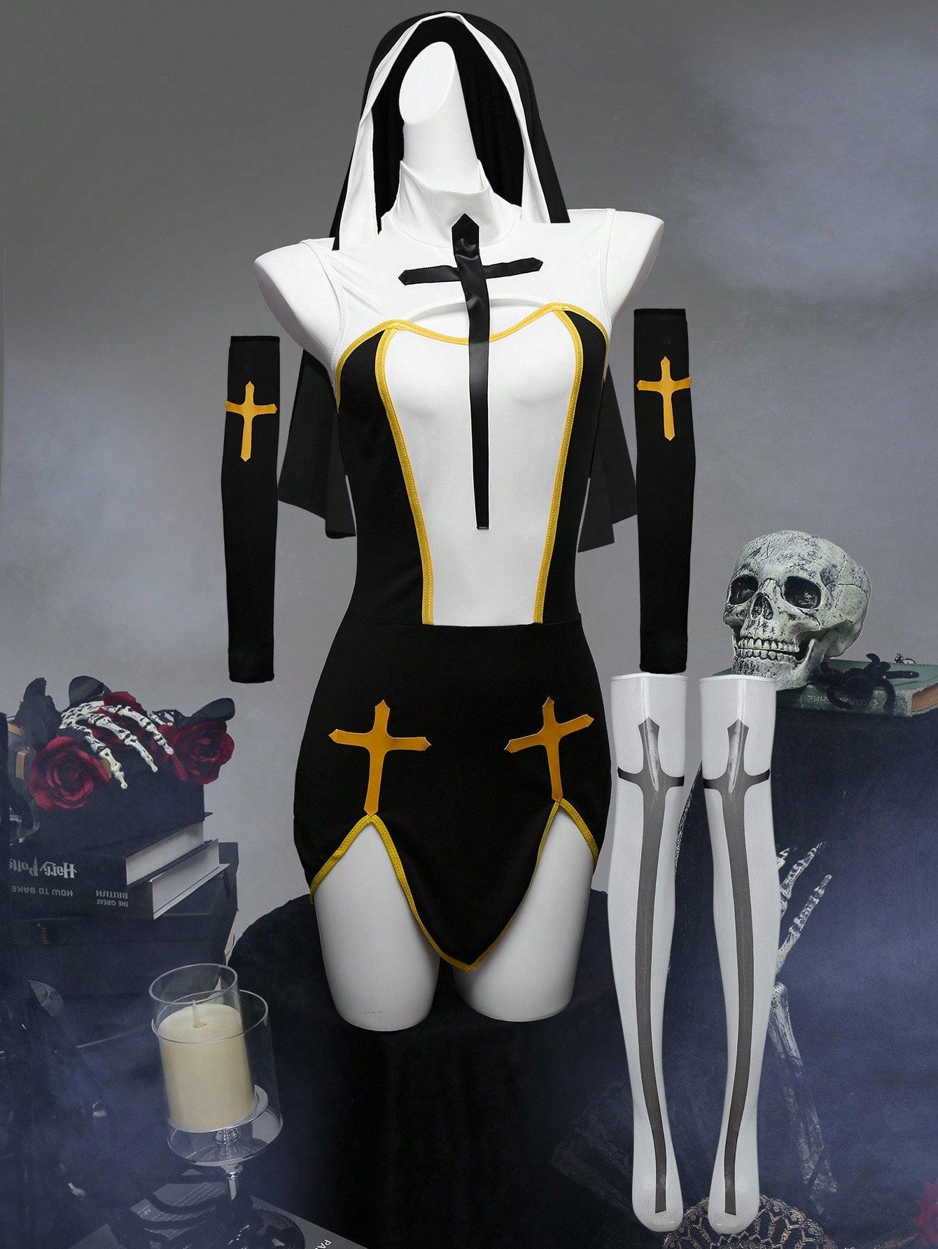 Fantasy Costume 6pcs Women's Halloween Nun Costume Lingerie Set