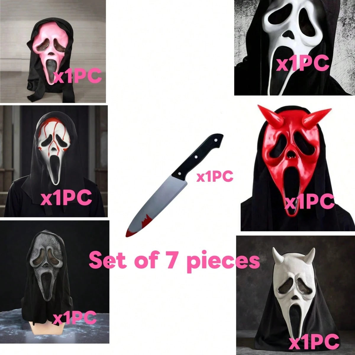 Ghost Face Scream Movie Horror Mask Halloween Killer Cosplay Adult Costume Props