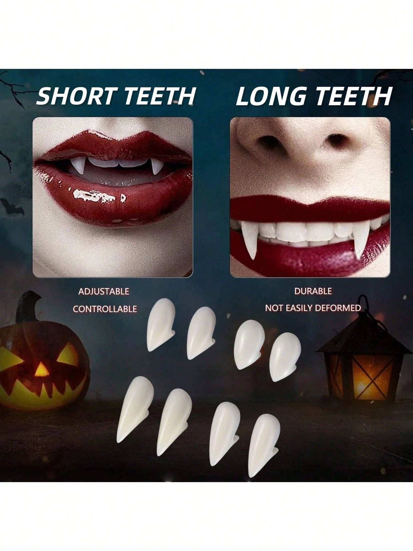 Vampire Teeth Fangs for Halloween – Realistic Reusable Vampire Fangs for Men & Women | Cosplay Costume Fake Teeth | Halloween Party Makeup Accessory