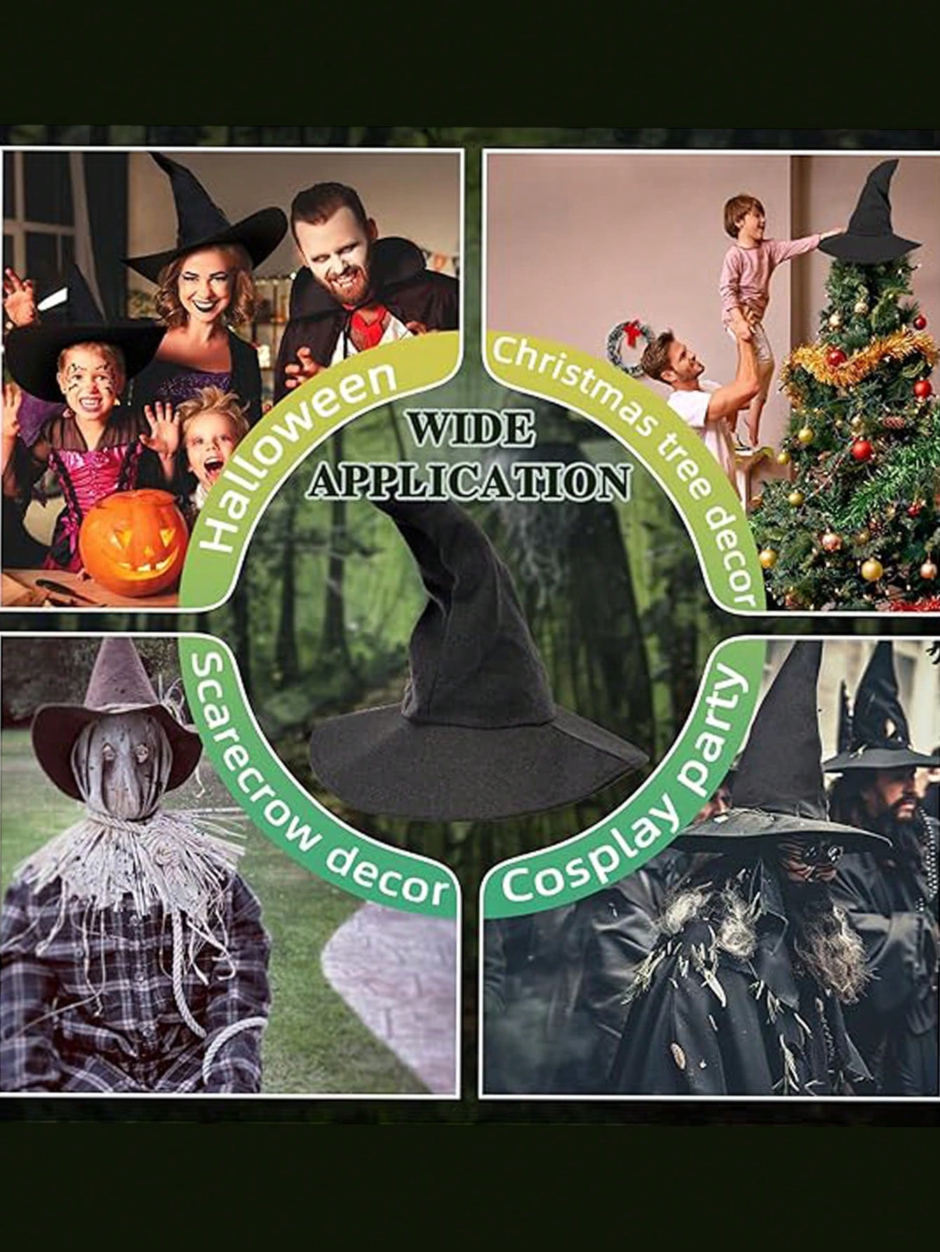 5PCS Large Witch Hat – Halloween Costume Accessory for Adults & Teens (38cm Height x 37cm Width)