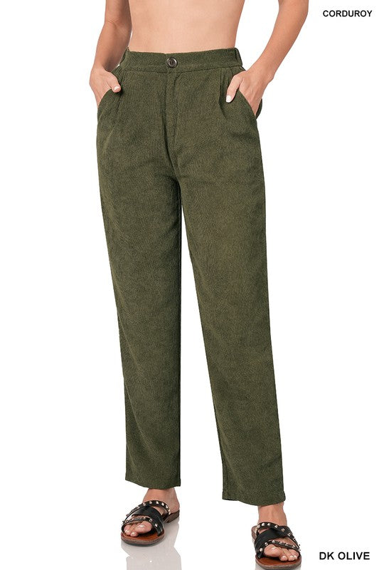 High Rise Corduroy Pants with Pockets