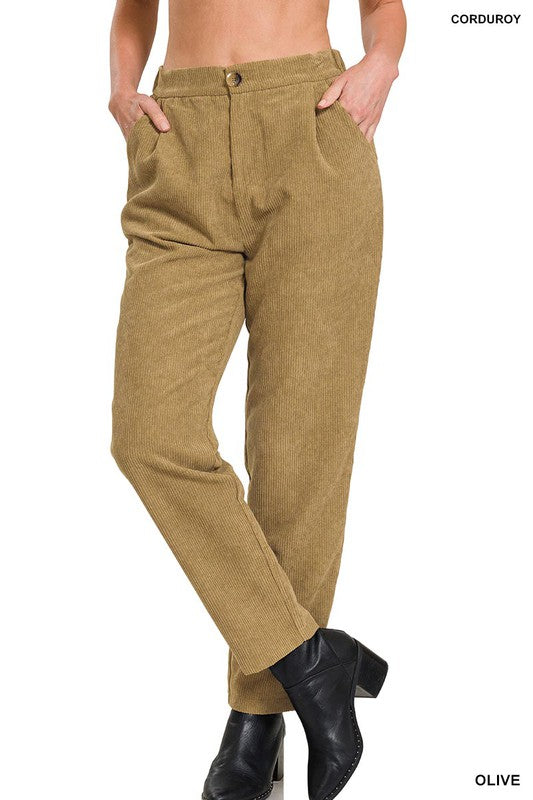 High Rise Corduroy Pants with Pockets