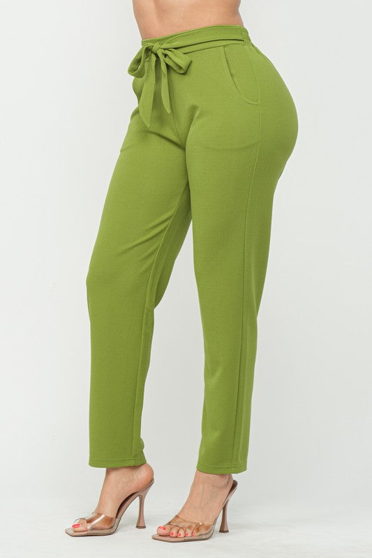 Knit Crepe High Waist Self Tie Straight Pants