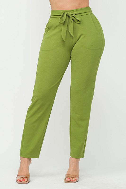 Knit Crepe High Waist Self Tie Straight Pants