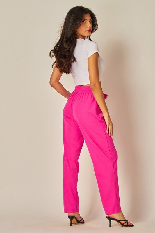 Knit Crepe High Waist Self Tie Straight Pants