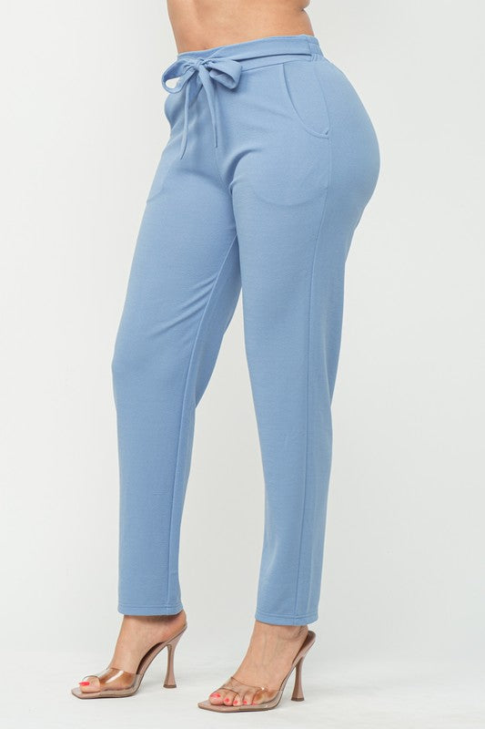 Knit Crepe High Waist Self Tie Straight Pants