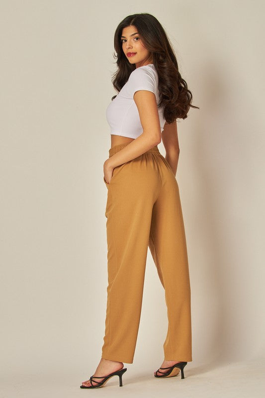Knit Crepe High Waist Self Tie Straight Pants