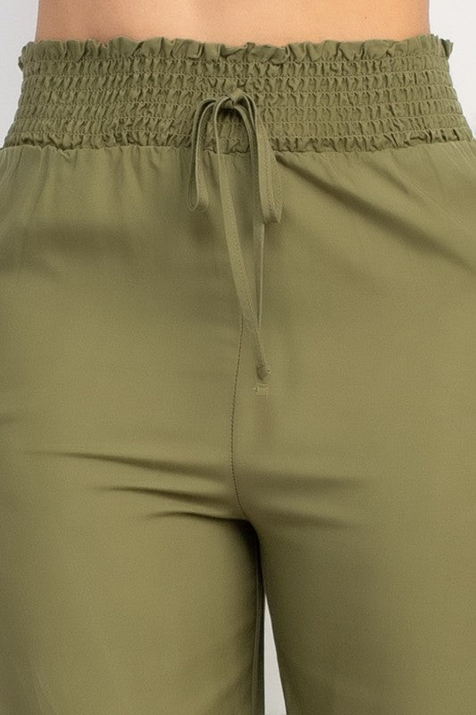 Smocked Waist Solid Full Pants