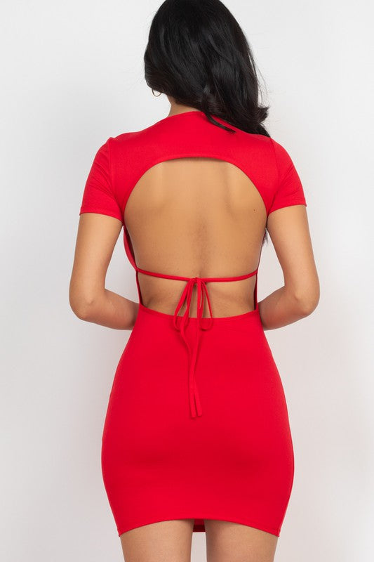 Round Neck Open Back Mini Bodycon Dress