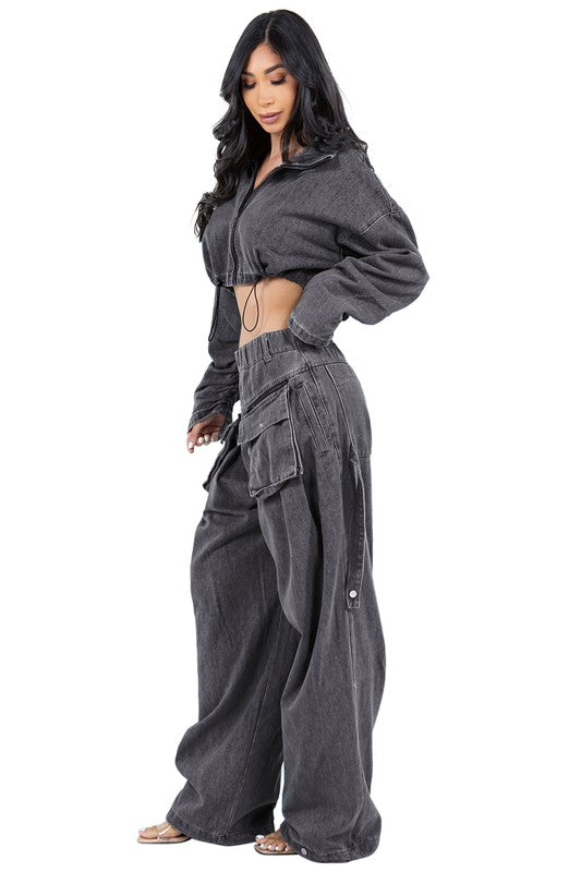 Denim Two Piece Pant Set