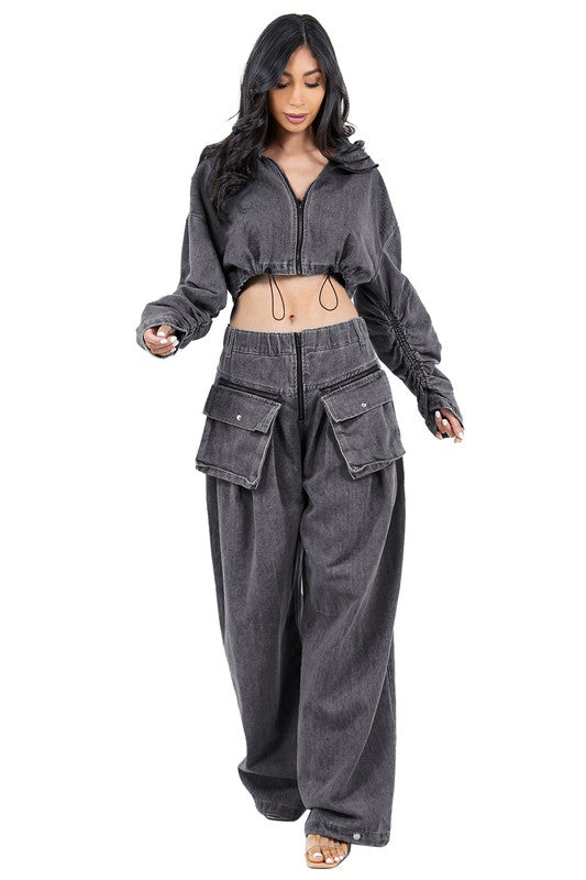 Denim Two Piece Pant Set