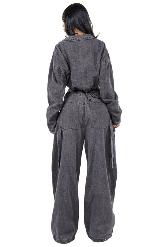 Denim Two Piece Pant Set