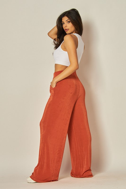 High-waist Acetate Slinky Wide-leg Pants