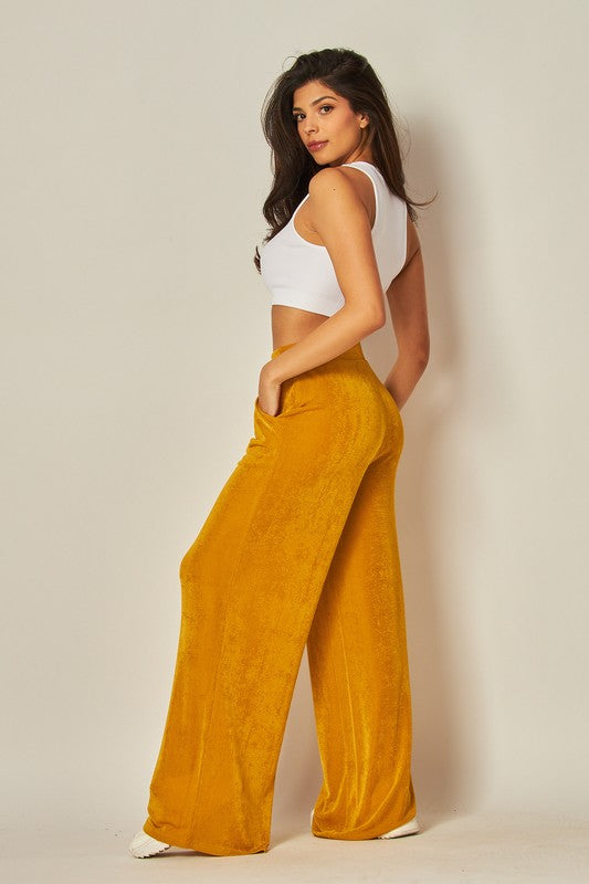 High-waist Acetate Slinky Wide-leg Pants