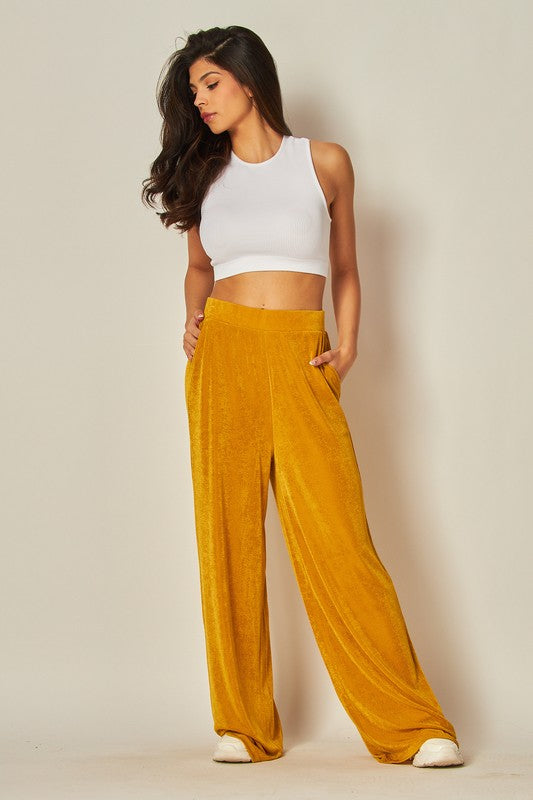 High-waist Acetate Slinky Wide-leg Pants