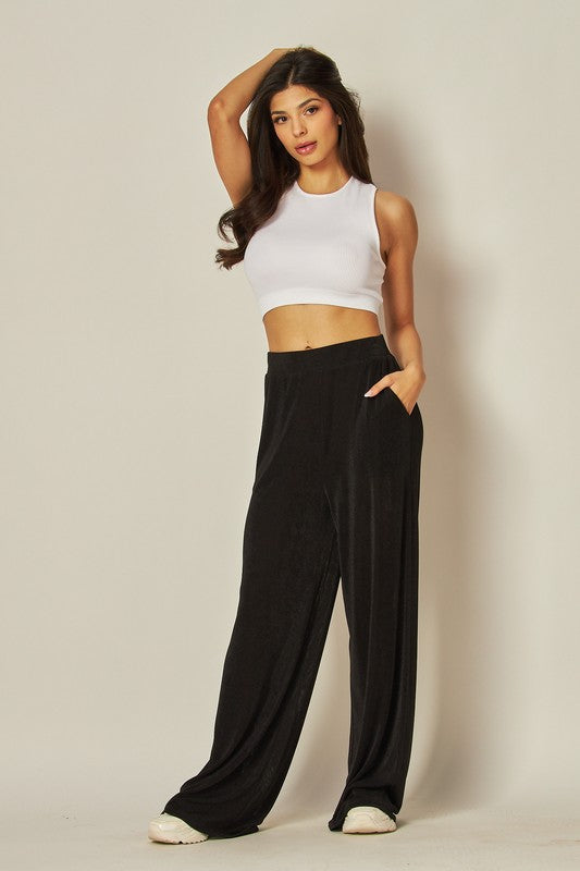 High-waist Acetate Slinky Wide-leg Pants