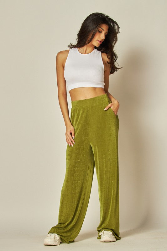High-waist Acetate Slinky Wide-leg Pants