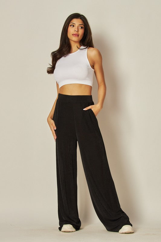 High-waist Acetate Slinky Wide-leg Pants