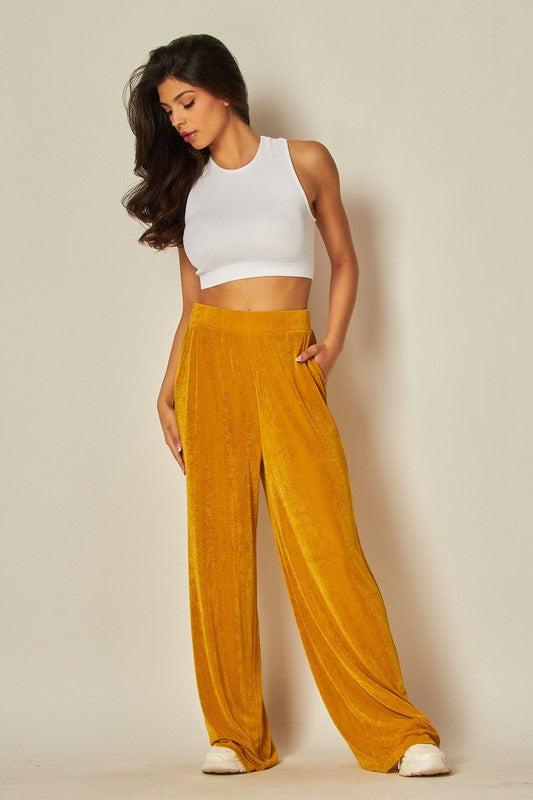 High-waist Acetate Slinky Wide-leg Pants