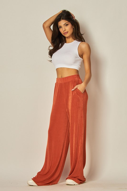 High-waist Acetate Slinky Wide-leg Pants