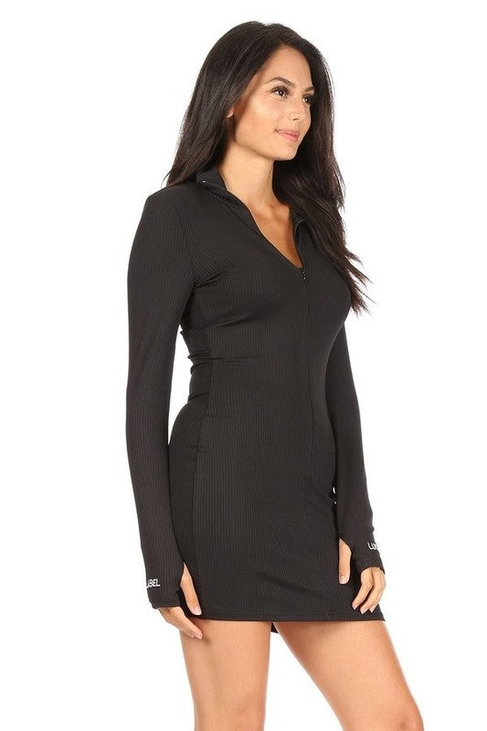 High Collared Cuff Embroidered Zipper Dress