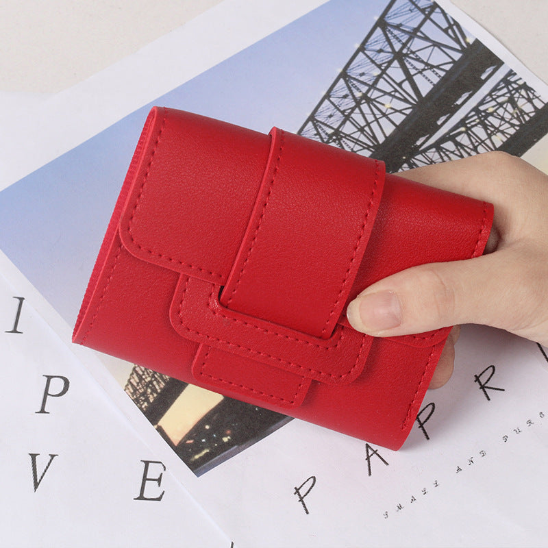 Pure Color Drawstring Tri-fold Ladies Purse Women's Coin Purse Clutch