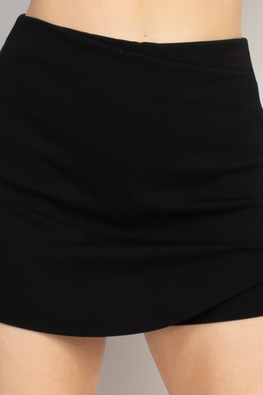 High-Rise Elastic Mini Wrap Skort