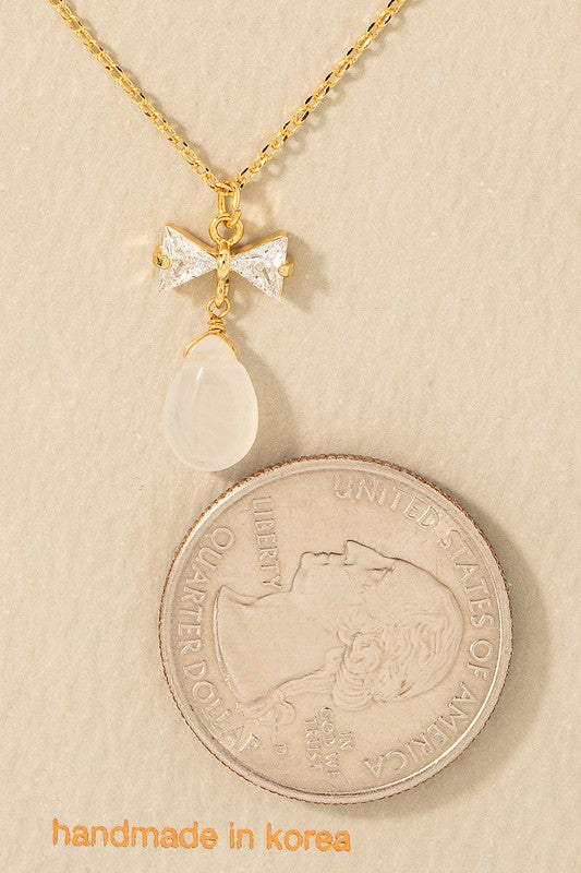 Pave Layered Rhinestone Bow Pendant Necklace