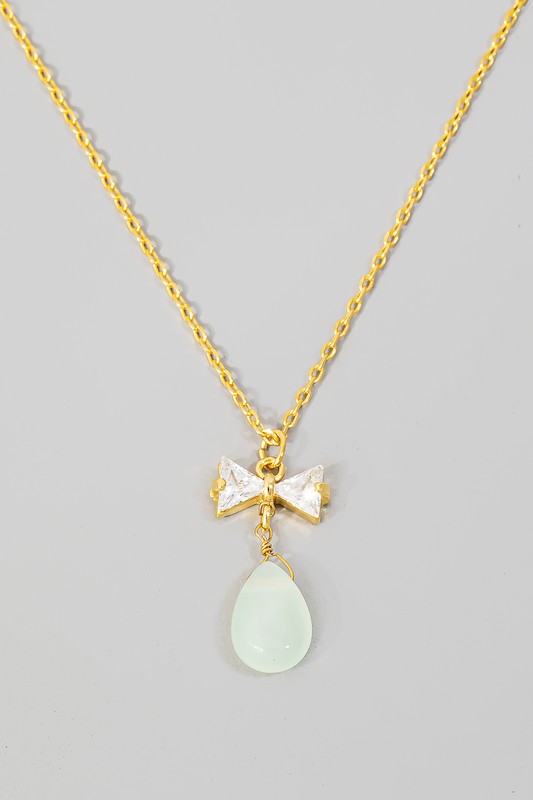 Pave Layered Rhinestone Bow Pendant Necklace