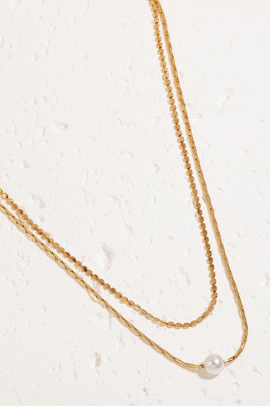 Pearl Bead Charm Layered Chain Necklace
