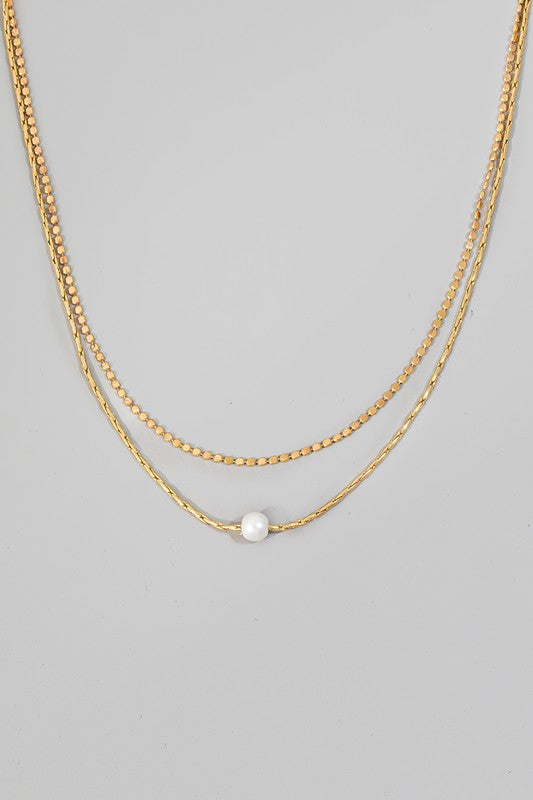 Pearl Bead Charm Layered Chain Necklace