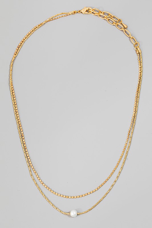 Pearl Bead Charm Layered Chain Necklace