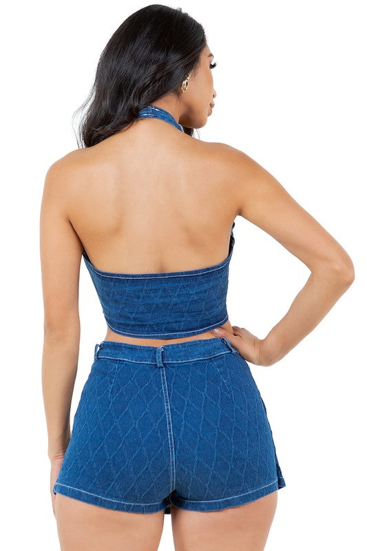 Fashion Denim Two Piece Short Set
