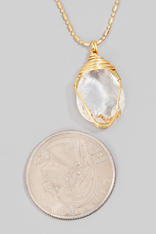 Wire Wrapped Glass Gem Pendant Chain Necklace