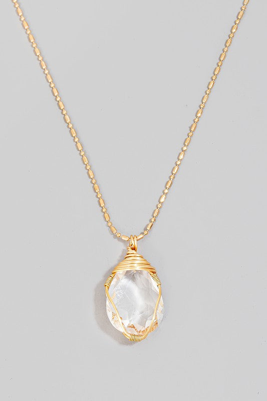 Wire Wrapped Glass Gem Pendant Chain Necklace