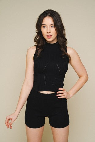 Ribbed Sleeveless Crop Top and Shorts 2 Pc Set