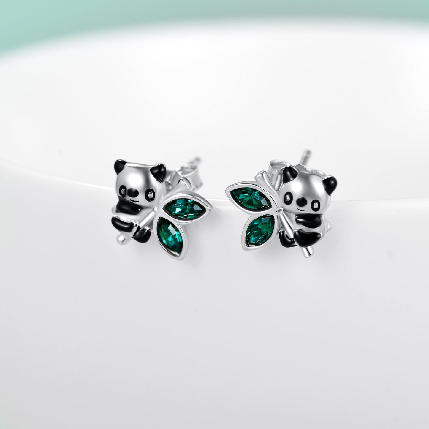 Sterling Silver Panda Stud Earrings for Women