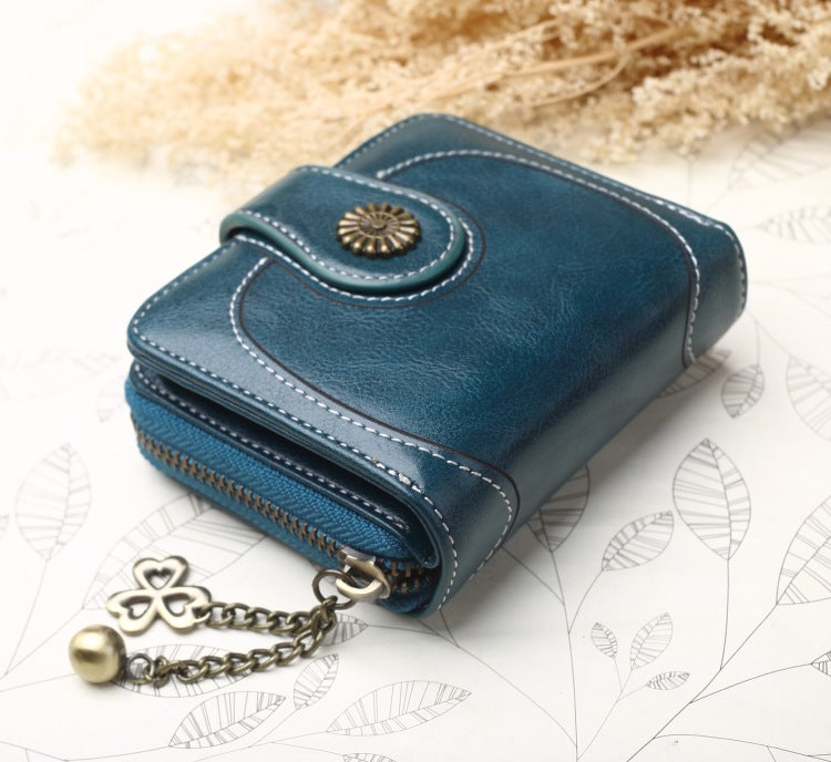 Women's New Coin Purse Cross Border Source Oil Leather Clutch Retro Oil Wax Leather Coin Bag Card Holder Card Holder H828