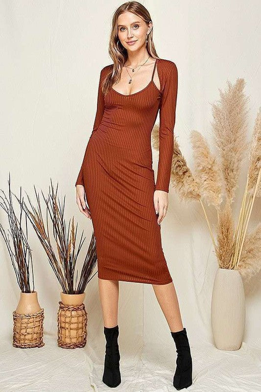Long Sleeve Cami Shrug Dress