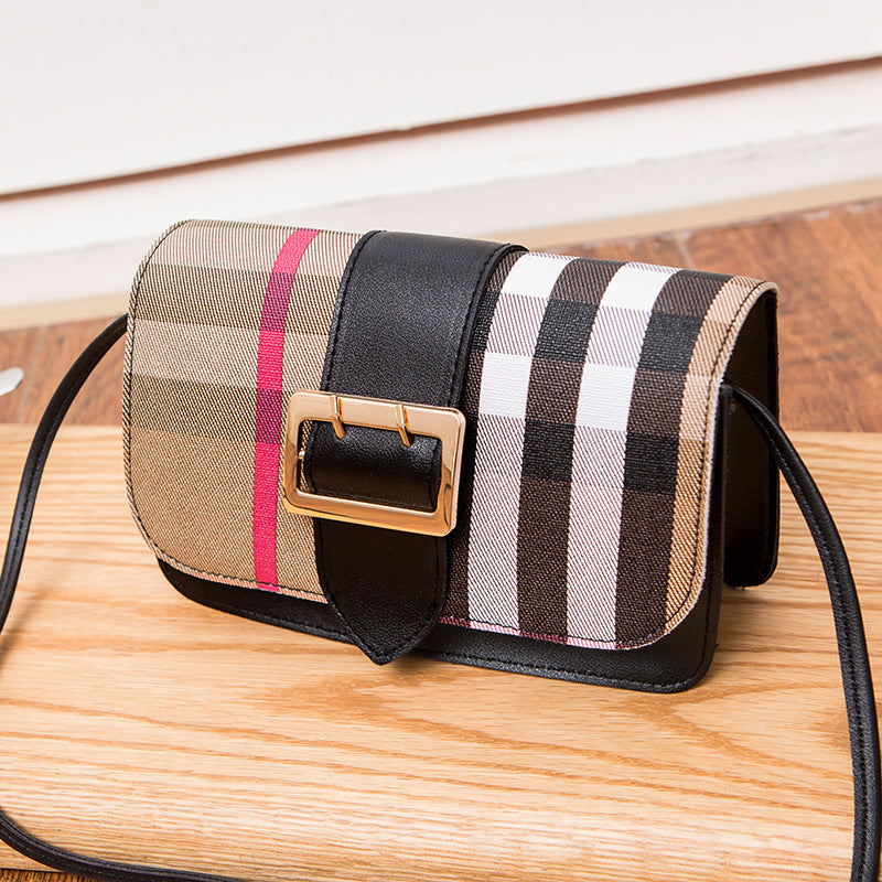 Contrast color lattice leather buckle mobile phone coin purse diagonal