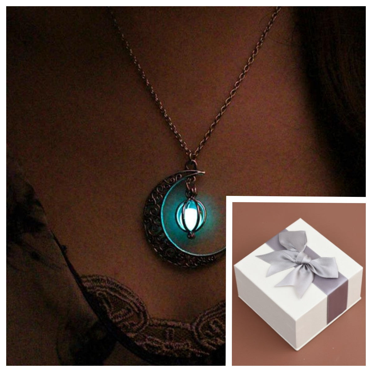 Hollow Moon Heart-shaped Luminous Necklace
