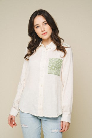 Paisley Pocket Contrast Gauze Button Down Shirt